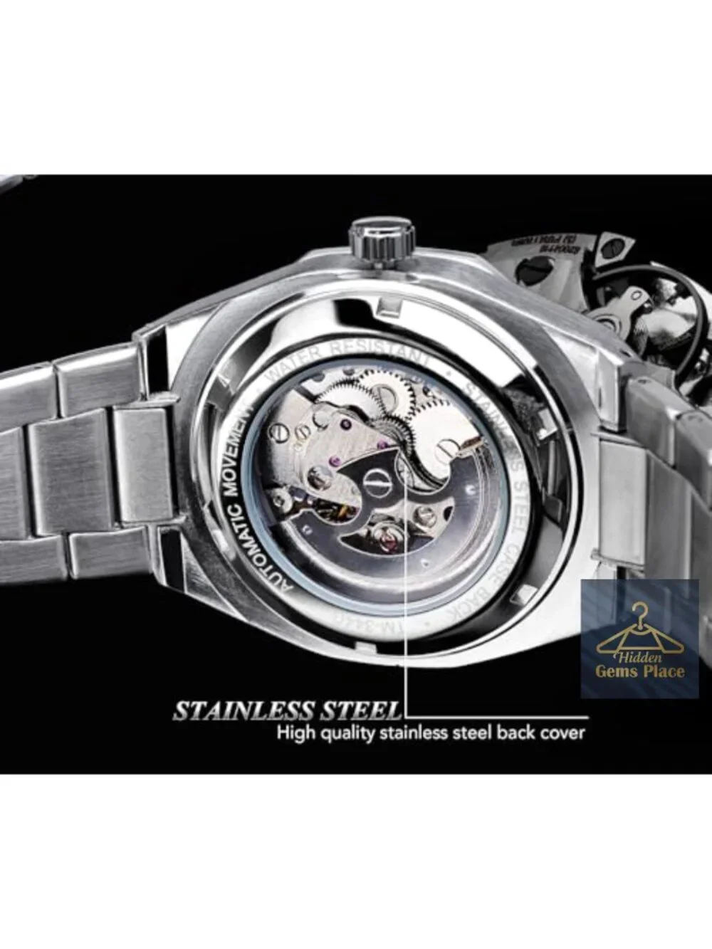 Men's Automatic Self-Wind Mechanical Watch Stainless Steel Skeleton Dial